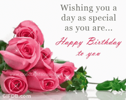 Birthday Card With Pink Roses And Happy Birthday GIF