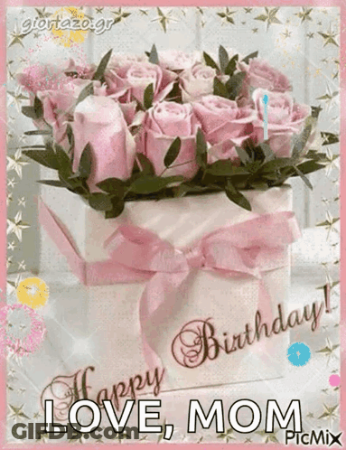 Birthday Card With Pink Roses For Woman GIF