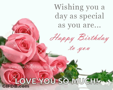 Birthday Card With Pink Roses GIF