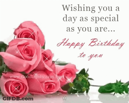 Birthday Card With Pink Roses GIF
