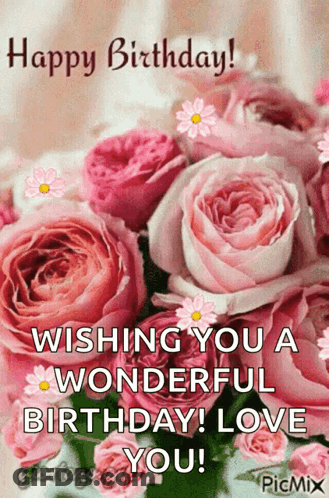 Birthday Card With Pink Roses GIF