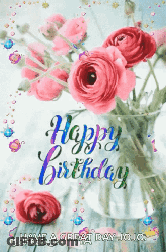 Birthday Card With Pink Roses Saying Happy Birthday GIF