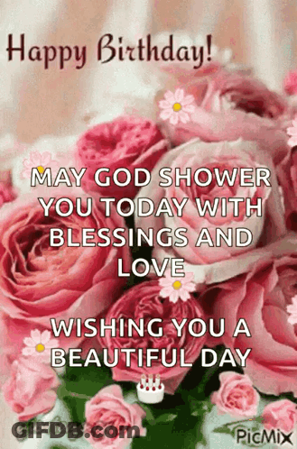 Birthday Card With Pink Roses GIF