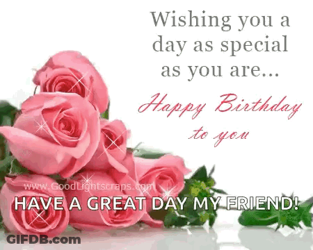 Birthday Card With Pink Roses GIF