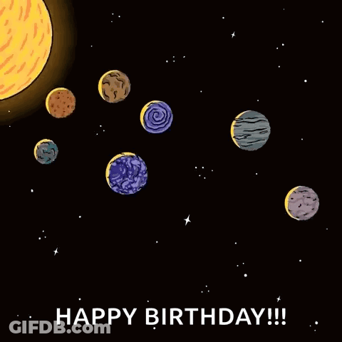 Birthday Card With Planets Saying Happy Birthday GIF