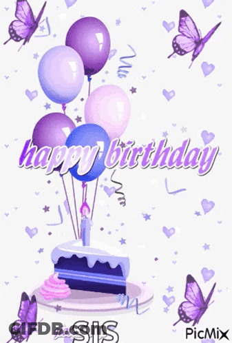 Birthday Card With Purple Butterflies And Balloons GIF