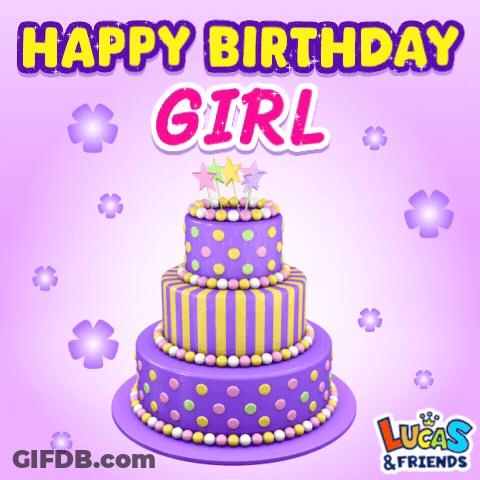 Birthday Card With Purple Cake Saying Happy Birthday Girl GIF
