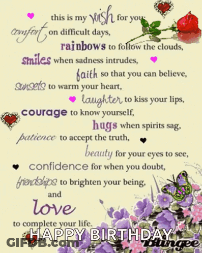 Birthday Card With Purple Flowers And Butterfly GIF