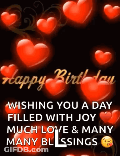 Birthday Card With Red Hearts Wishing Joy GIF