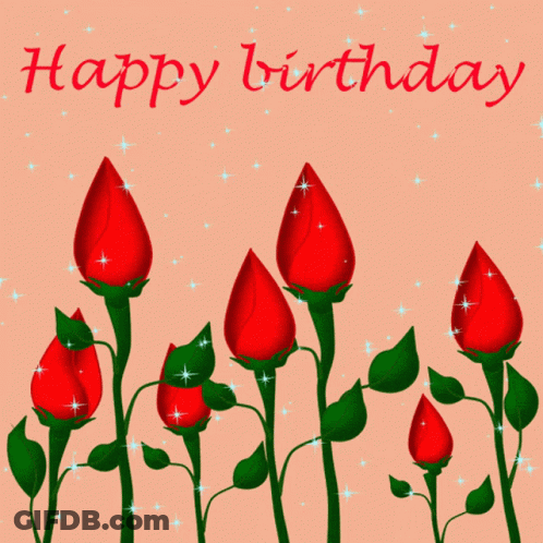 Birthday Card With Red Roses Saying Happy Birthday GIF