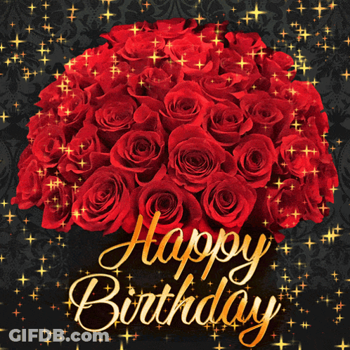 Birthday Card With Red Roses Saying Happy Birthday GIF