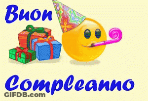 Birthday Card With Smiley Face Party Hat And Gifts Buon Compleanno GIF
