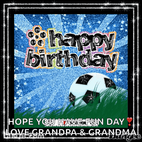 Birthday Card With Soccer Ball In Grass GIF