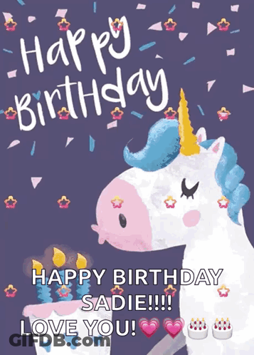 Birthday Card With Unicorn Saying Happy Birthday GIF