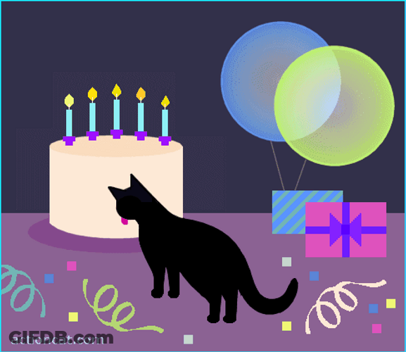 Birthday Cat Licking Birthday Cake GIF