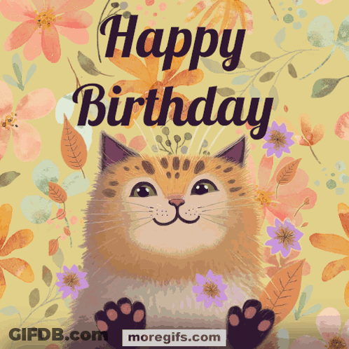 Birthday Cat With Flowers Saying Happy Birthday GIF