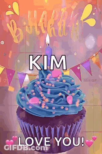 Birthday Cupcake With Blue Frosting And Candle GIF