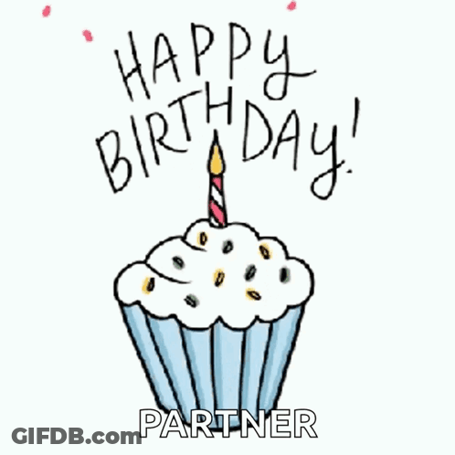 Birthday Cupcake With Candle Saying Happy Birthday Partner GIF