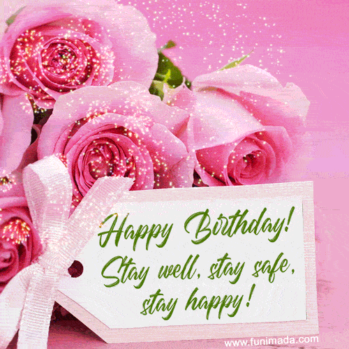 Birthday Flowers Pink Roses Fireworks GIF