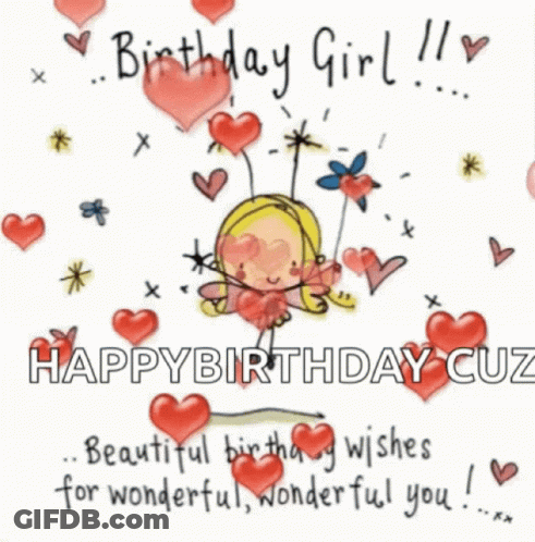Birthday Girl On Swing Surrounded By Hearts And Flowers GIF