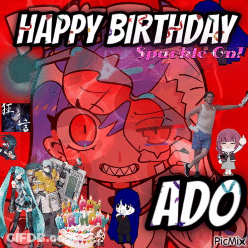 Birthday Greeting Card For Ado With Anime Characters GIF