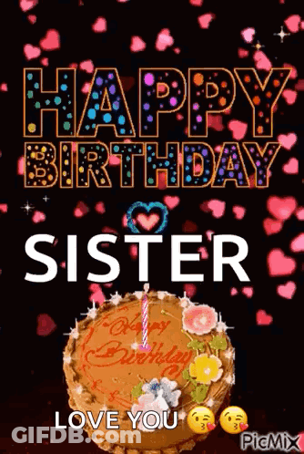 Birthday Sister Greeting Card With Cake GIF