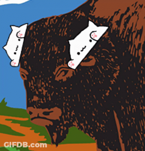 Bison Standing Next To Tree In Field GIF