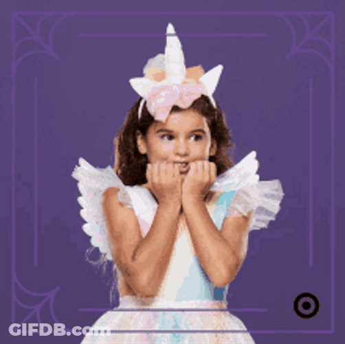 Biting Nails Cute Girl Unicorn Dress GIF