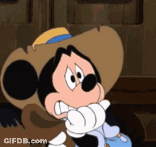 Biting Nails Scared Mickey Mouse Looking Around GIF