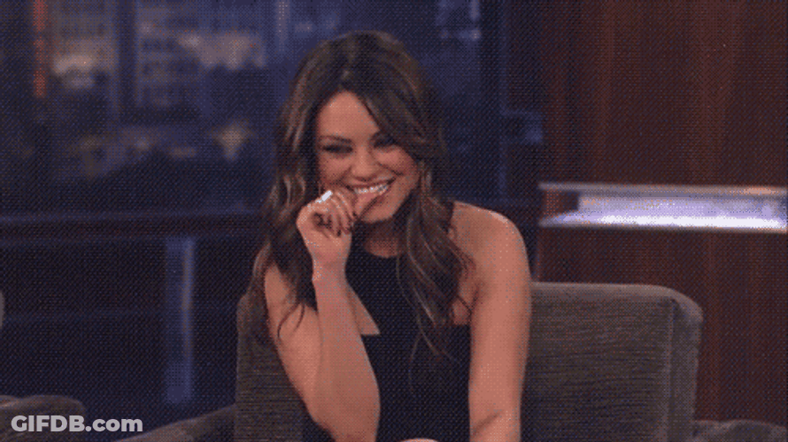 Biting Nails Shy Happy Smile Mila Kunis GIF