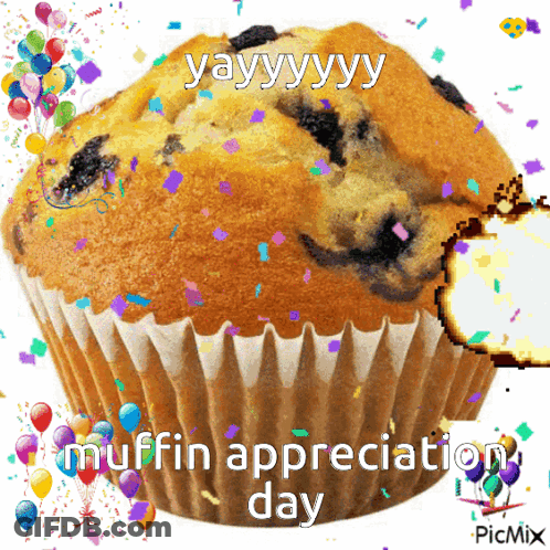 Bitten Muffin Surrounded Balloons Confetti GIF