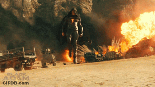 Black Adam Standing In Front Of Huge Explosion GIF