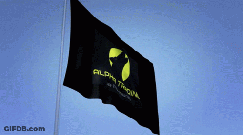 Black Alpha Trading Flag Flying In Blue Sky GIF