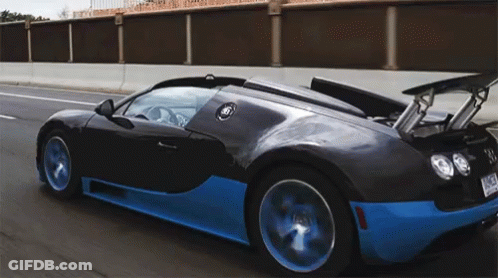 Black And Blue Sports Car With License NCJ-587 GIF