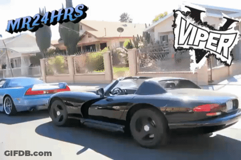 Black And Blue Sports Cars With Viper Sign GIF