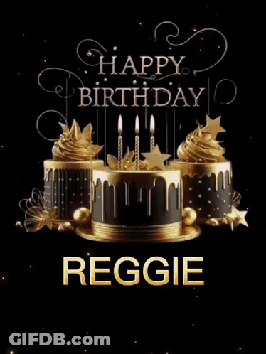 Black And Gold Birthday Cake With Reggie GIF
