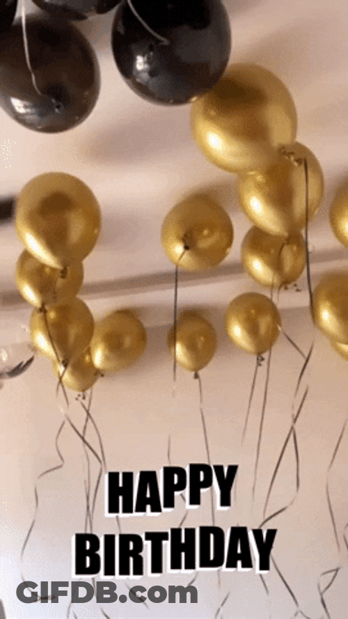 Black And Gold Happy Birthday Balloons GIF