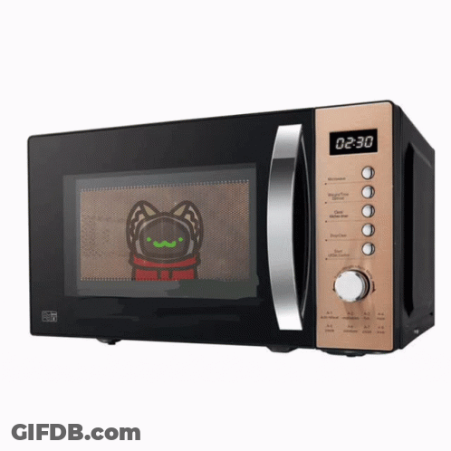 Black And Gold Microwave Oven Displaying 02:30 GIF