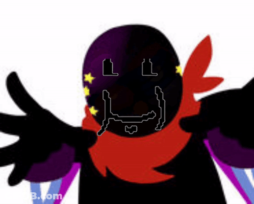 Black And Purple Cartoon Character With Red Scarf GIF