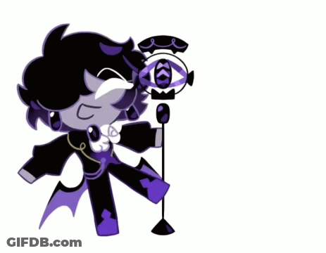 Black And Purple Cartoon Character With Veed On Bottom GIF