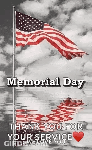 Black And White American Flag Waving On Memorial Day GIF