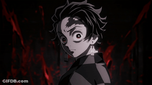 Black And White Anime Character With Red Eyes And Earrings GIF