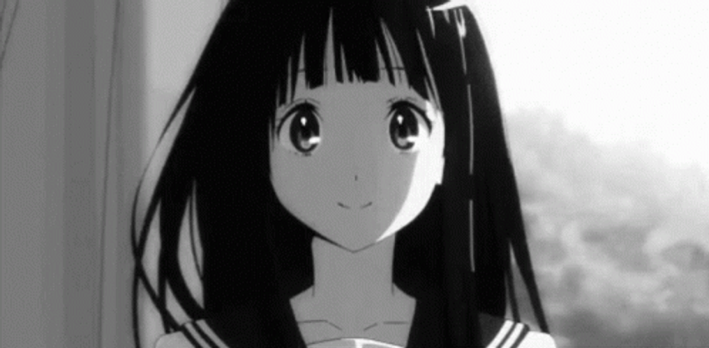 Black And White Anime Eru Chitanda Smile Hyouka GIF