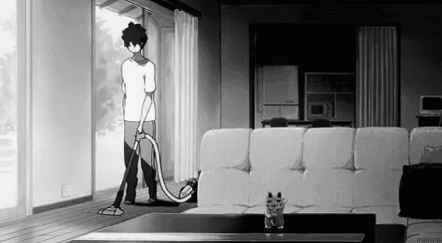Black And White Anime Oreki Houtaro Hyouka Cleaning GIF