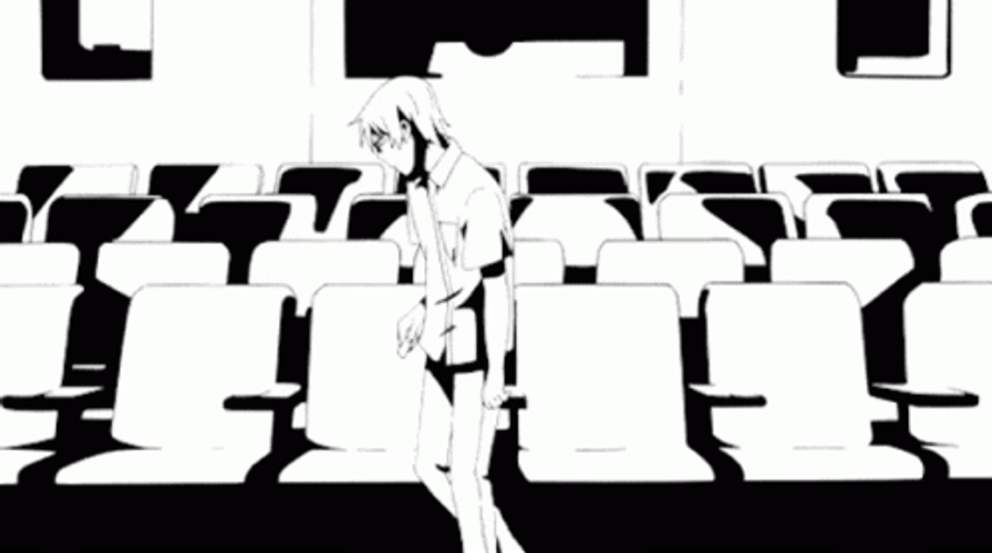Black And White Anime Watching Movie Erased GIF