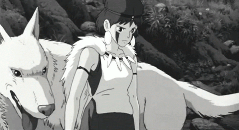 Black And White Anime Wolf Princess Mononoke GIF