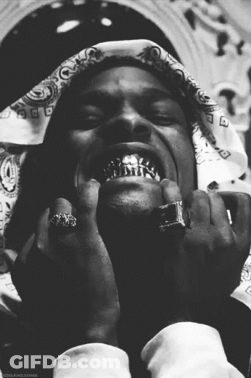 Black And White Asap Rocky Gold Teeth GIF