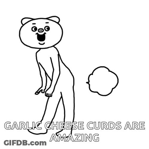 Black And White Bear Saying Garlic Cheese Curds Are Amazing GIF