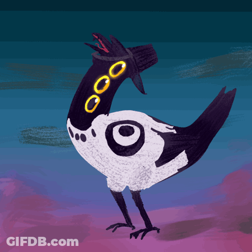 Black And White Bird With Yellow Eyes And Hat GIF