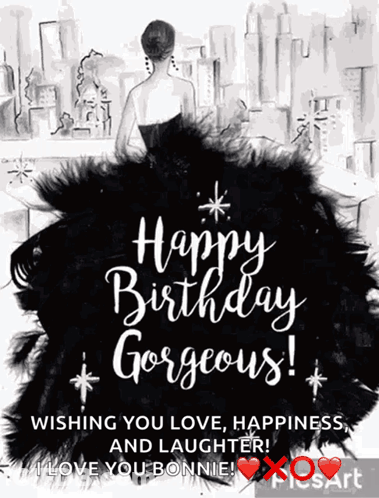 Black And White Birthday Card Saying Happy Birthday Gorgeous GIF